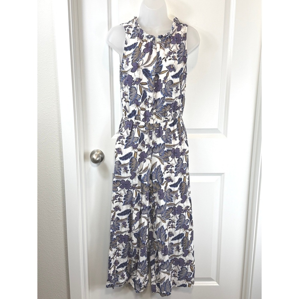 LOFT White Floral Print Sleeveless Halter Neck Wide Leg Jumpsuit Women's XS‎